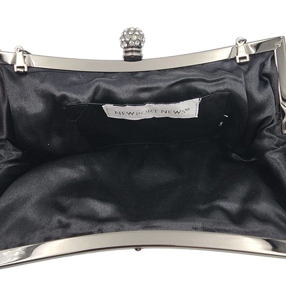 Black Lace Evening Clutch Purse Shoulder Bag Rhinestone Closure Chain Strap - Picture 4 of 7